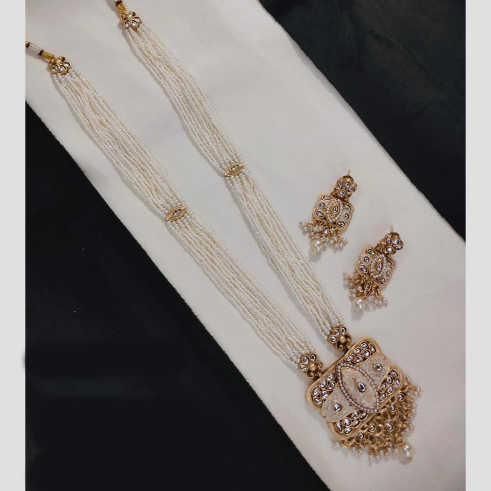 Lucentarts Jewellery Gold Plated Pota Stone And Beads Meenakari Long Necklace Set