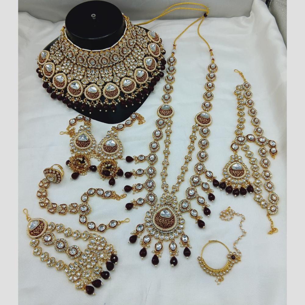 Lucentarts Jewellery Gold Plated Kundan Stone And Beads Bridal Set