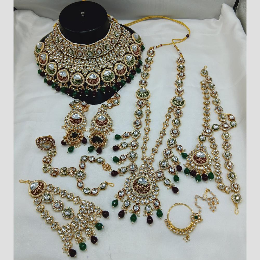 Lucentarts Jewellery Gold Plated Kundan Stone And Beads Bridal Set