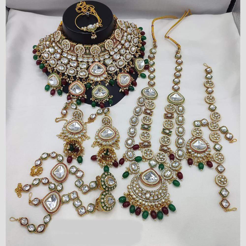 Lucentarts Jewellery Gold Plated Kundan Stone And Beads Bridal Set