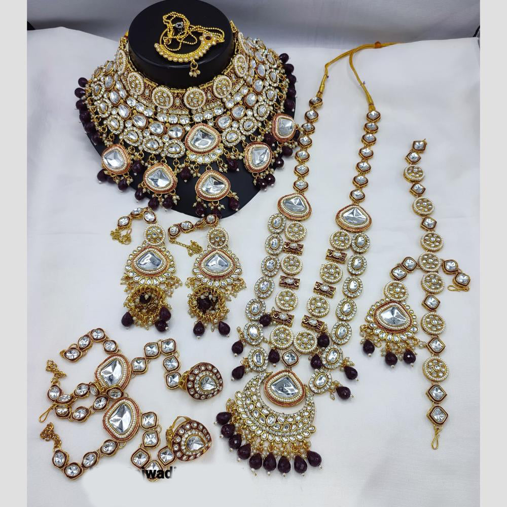 Lucentarts Jewellery Gold Plated Kundan Stone And Beads Bridal Set