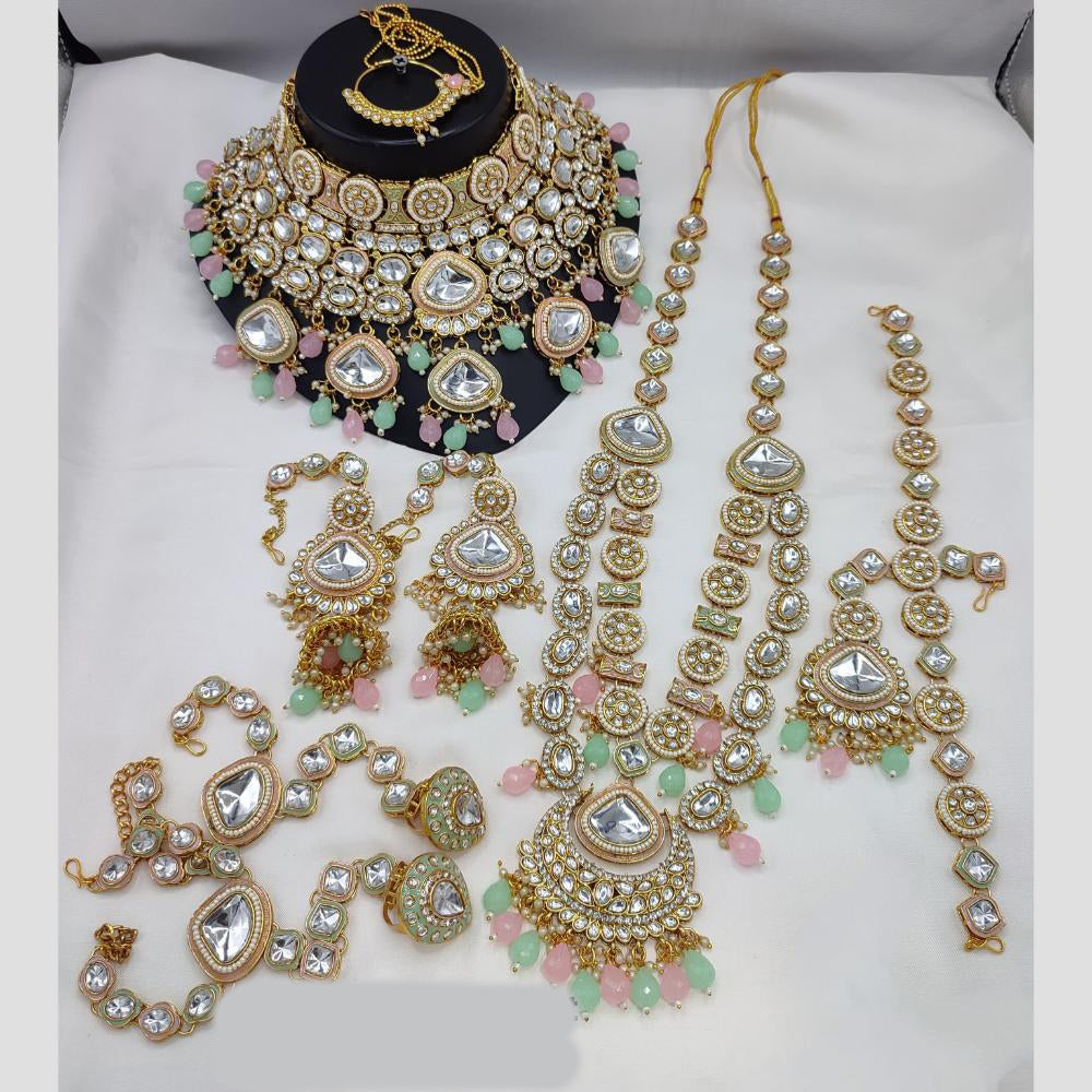 Lucentarts Jewellery Gold Plated Kundan Stone And Beads Bridal Set