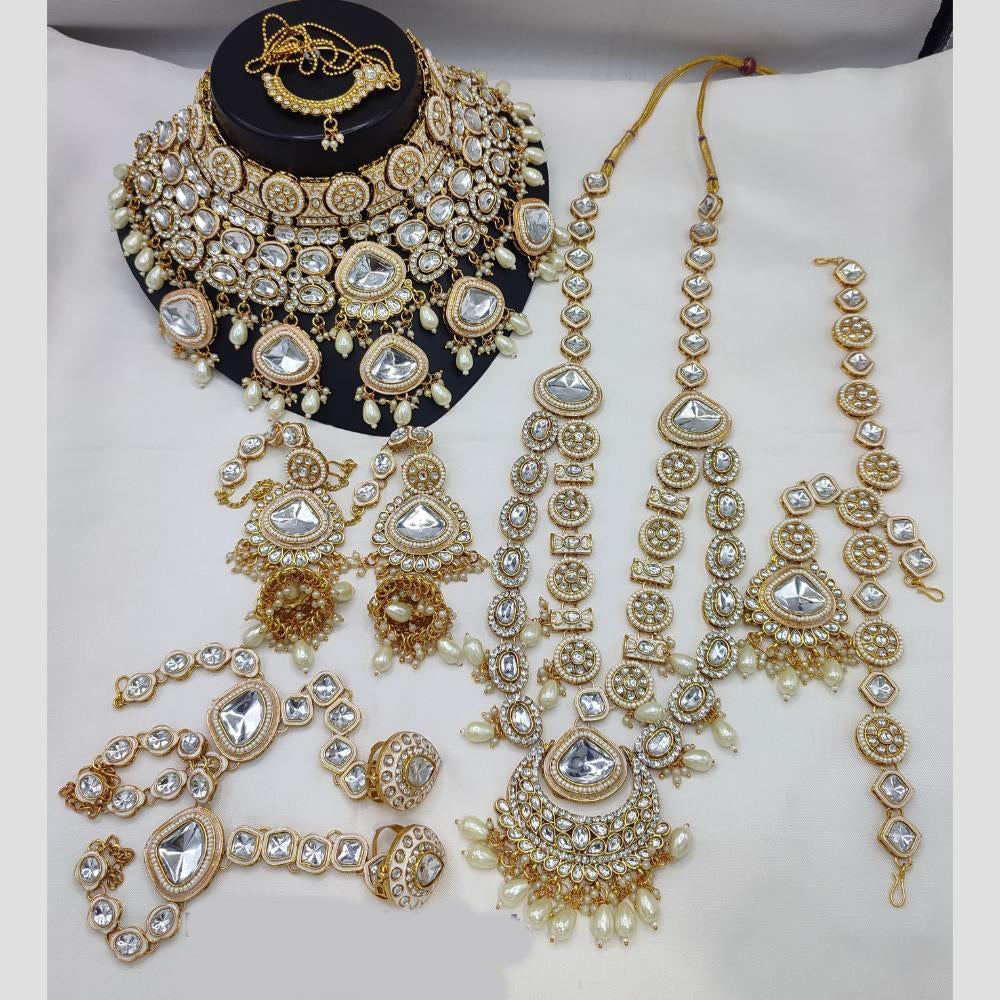 Lucentarts Jewellery Gold Plated Kundan Stone And Beads Bridal Set