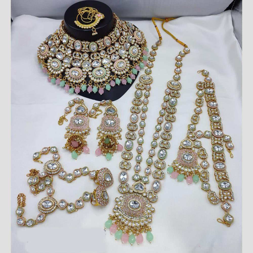 Lucentarts Jewellery Gold Plated Kundan Stone And Beads Bridal Set