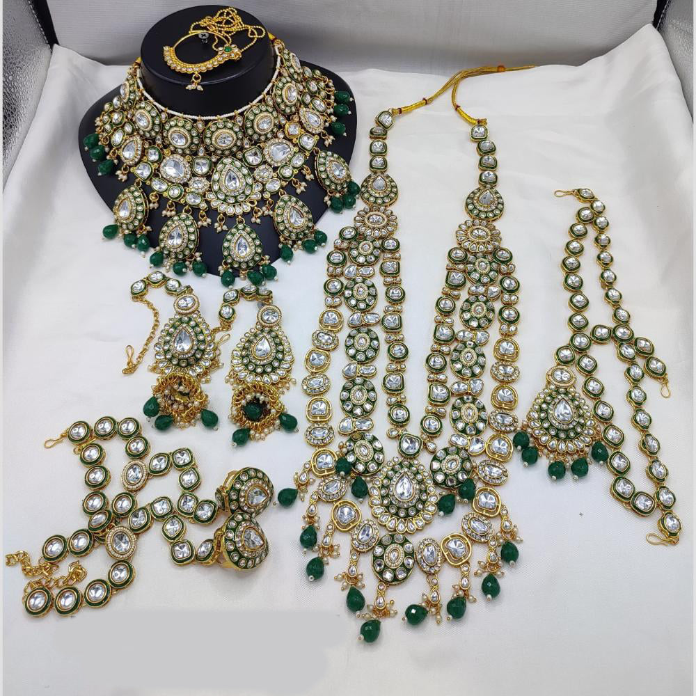 Lucentarts Jewellery Gold Plated Kundan Stone And Beads Bridal Set
