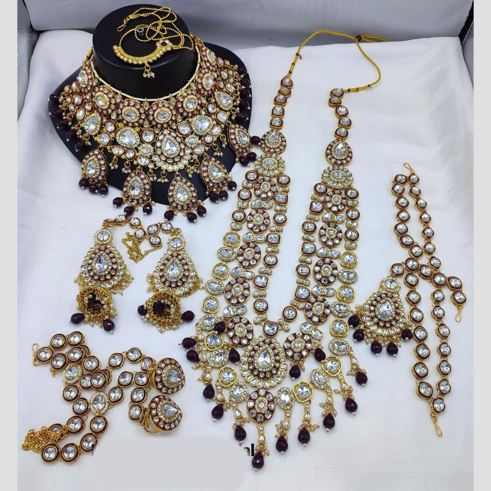 Lucentarts Jewellery Gold Plated Kundan Stone And Beads Bridal Set