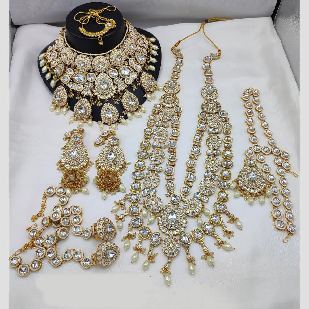 Lucentarts Jewellery Gold Plated Kundan Stone And Beads Bridal Set