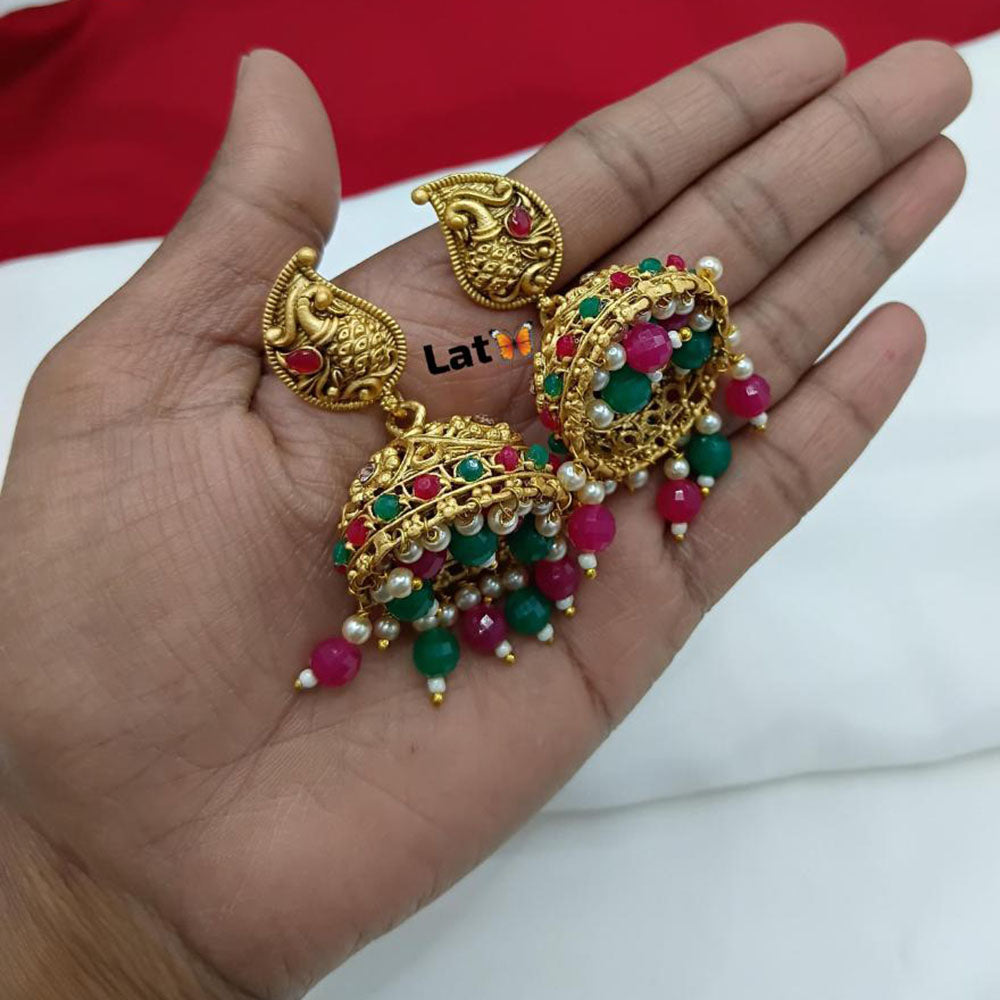 Lucentarts Jewellery Gold Plated Pota Stone And Pearl Jhumki Earrings