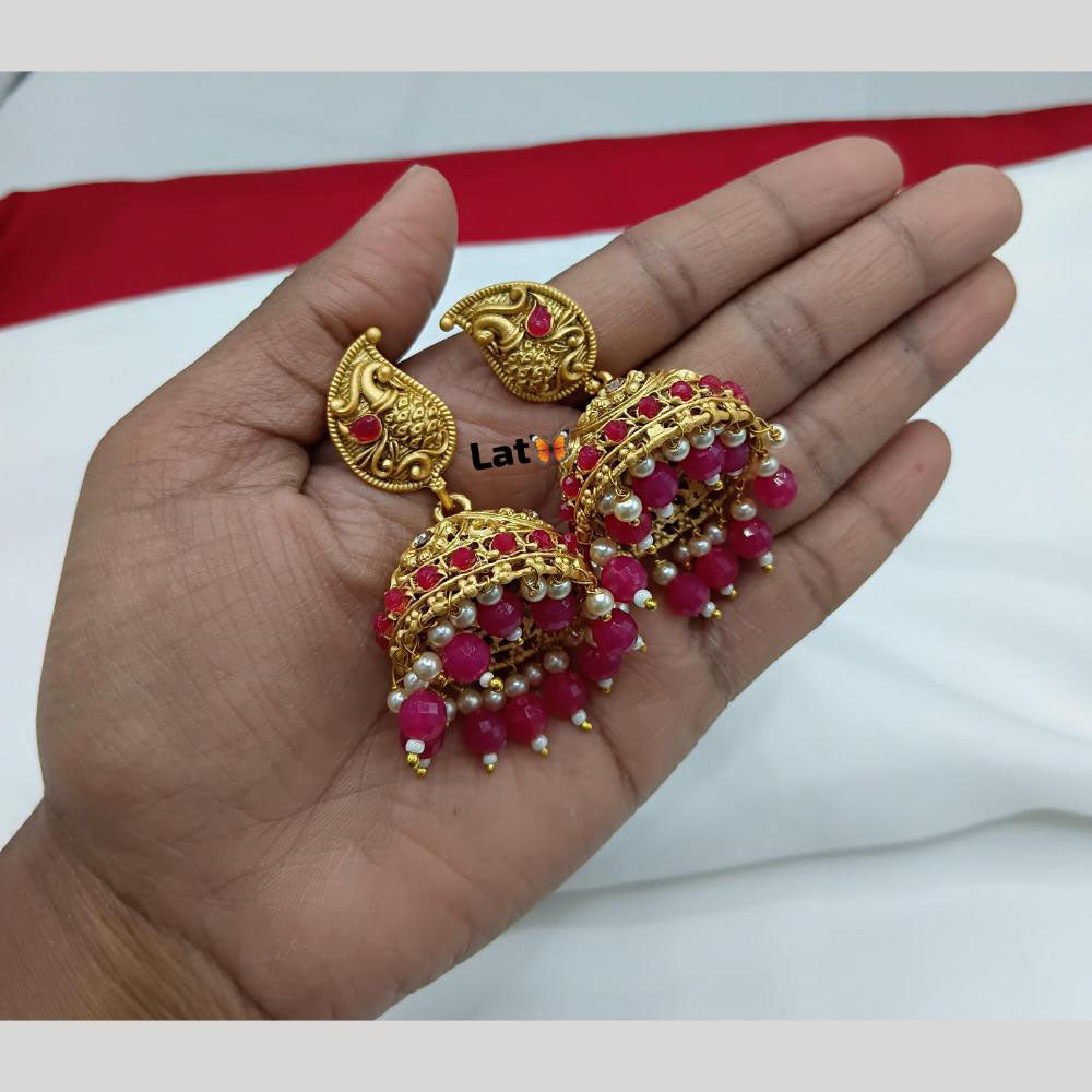 Lucentarts Jewellery Gold Plated Pota Stone And Pearl Jhumki Earrings