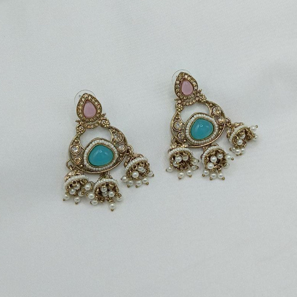 Lucentarts Jewellery Gold Plated Pota Stone And Pearl Jhumki Earrings