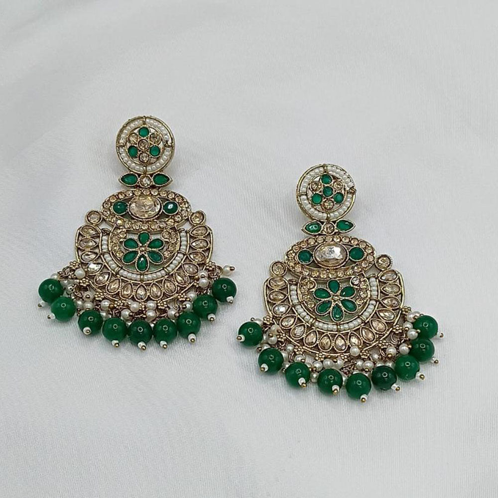 Lucentarts Jewellery Gold Plated Crystal Stone And Beads Dangler Earrings