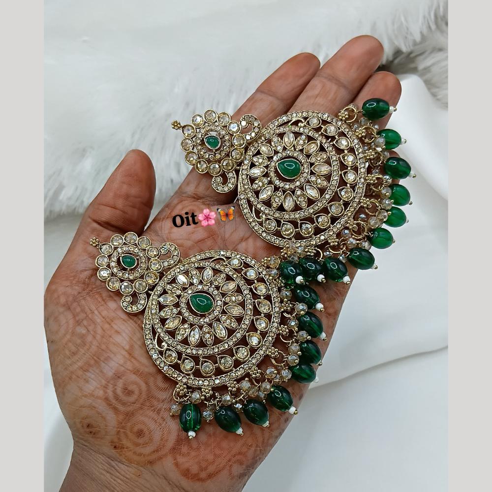Lucentarts Jewellery Gold Plated Crystal Stone And Beads Dangler Earrings