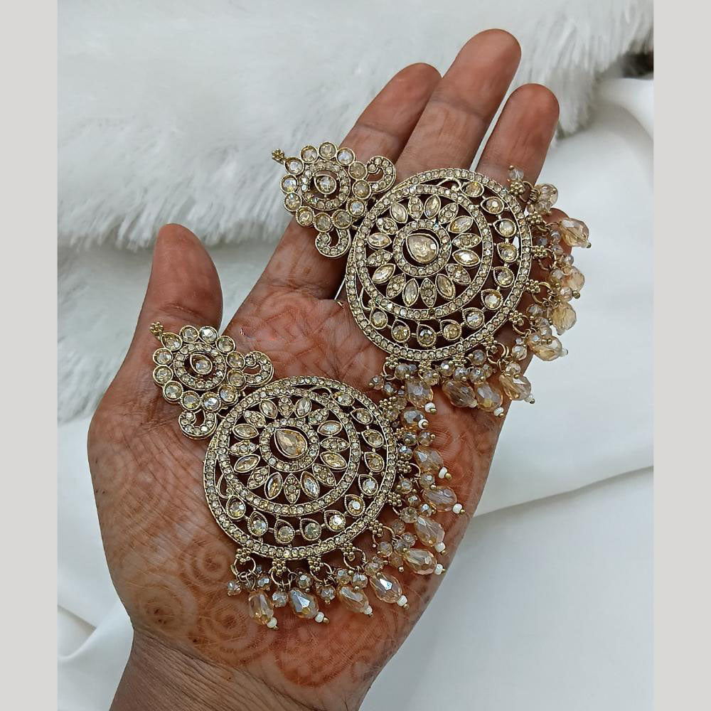 Lucentarts Jewellery Gold Plated Crystal Stone And Beads Dangler Earrings