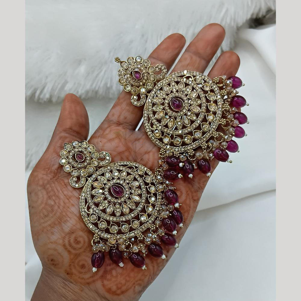 Lucentarts Jewellery Gold Plated Crystal Stone And Beads Dangler Earrings