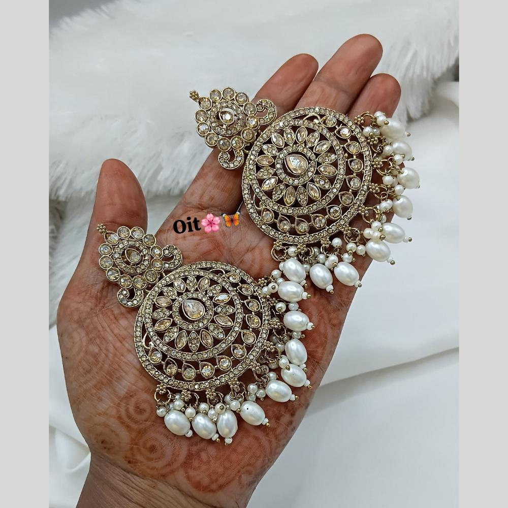 Lucentarts Jewellery Gold Plated Crystal Stone And Beads Dangler Earrings