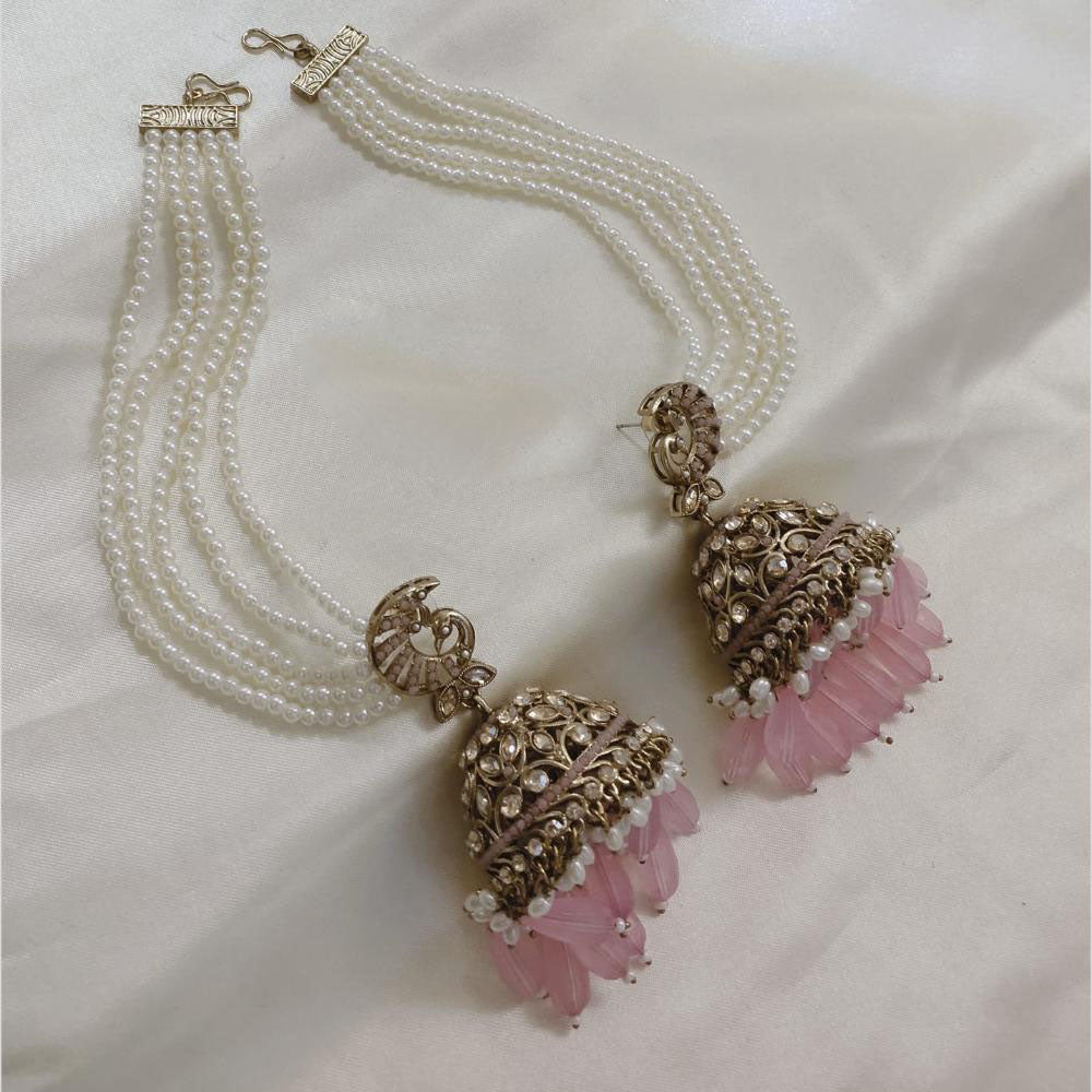 Lucentarts Jewellery Gold Plated Crystal Stone Jhumki Kanchain Earrings