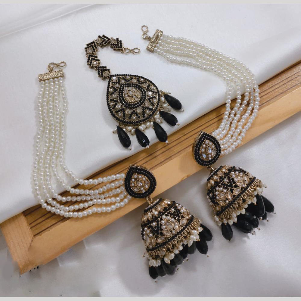 Lucentarts Jewellery Gold Plated Crystal Stone Jhumki Kanchain Earrings With Maangtikka