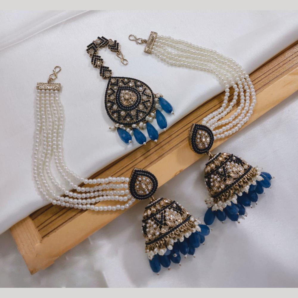 Lucentarts Jewellery Gold Plated Crystal Stone Jhumki Kanchain Earrings With Maangtikka