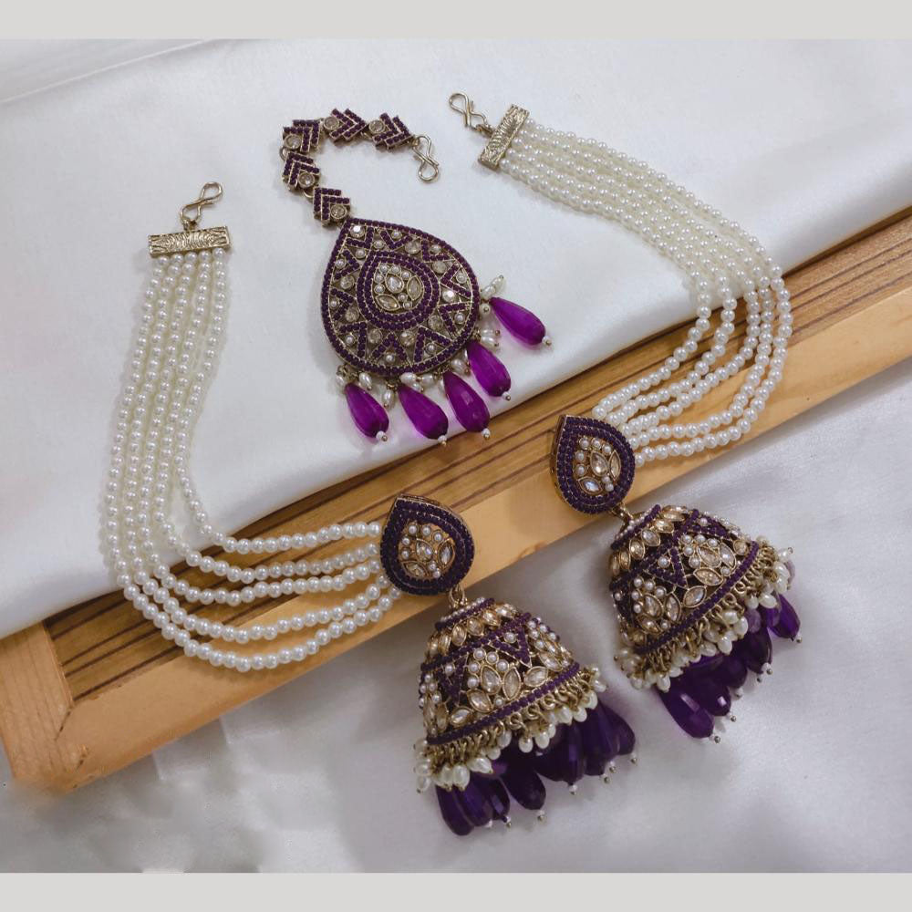 Lucentarts Jewellery Gold Plated Crystal Stone Jhumki Kanchain Earrings With Maangtikka
