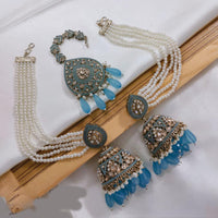 Lucentarts Jewellery Gold Plated Crystal Stone Jhumki Kanchain Earrings With Maangtikka