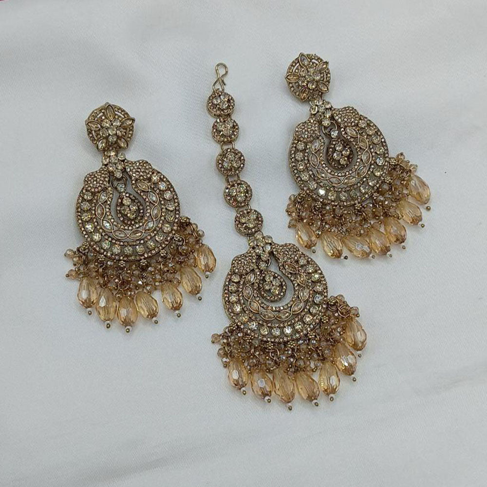 Lucentarts Jewellery Gold Plated Crystal Stone Dangler Earrings With Maangtikka