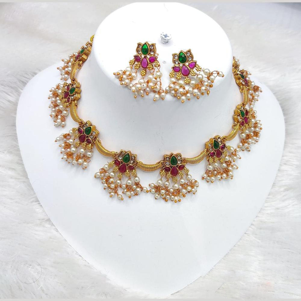Lucentarts Jewellery Gold Plated Pota Stone And Pearl Necklace Set