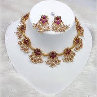Lucentarts Jewellery Gold Plated Pota Stone And Pearl Necklace Set