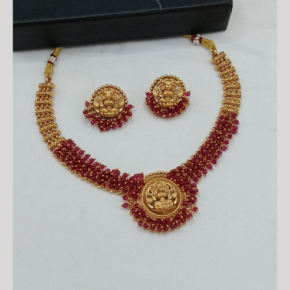 Lucentarts Jewellery Gold Plated Temple Pearls Necklace Set