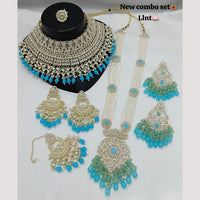 Lucentarts Jewellery Gold Plated Kundan Stone And Beads Double Necklace Set