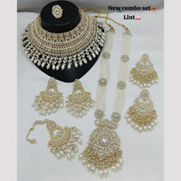Lucentarts Jewellery Gold Plated Kundan Stone And Beads Double Necklace Set