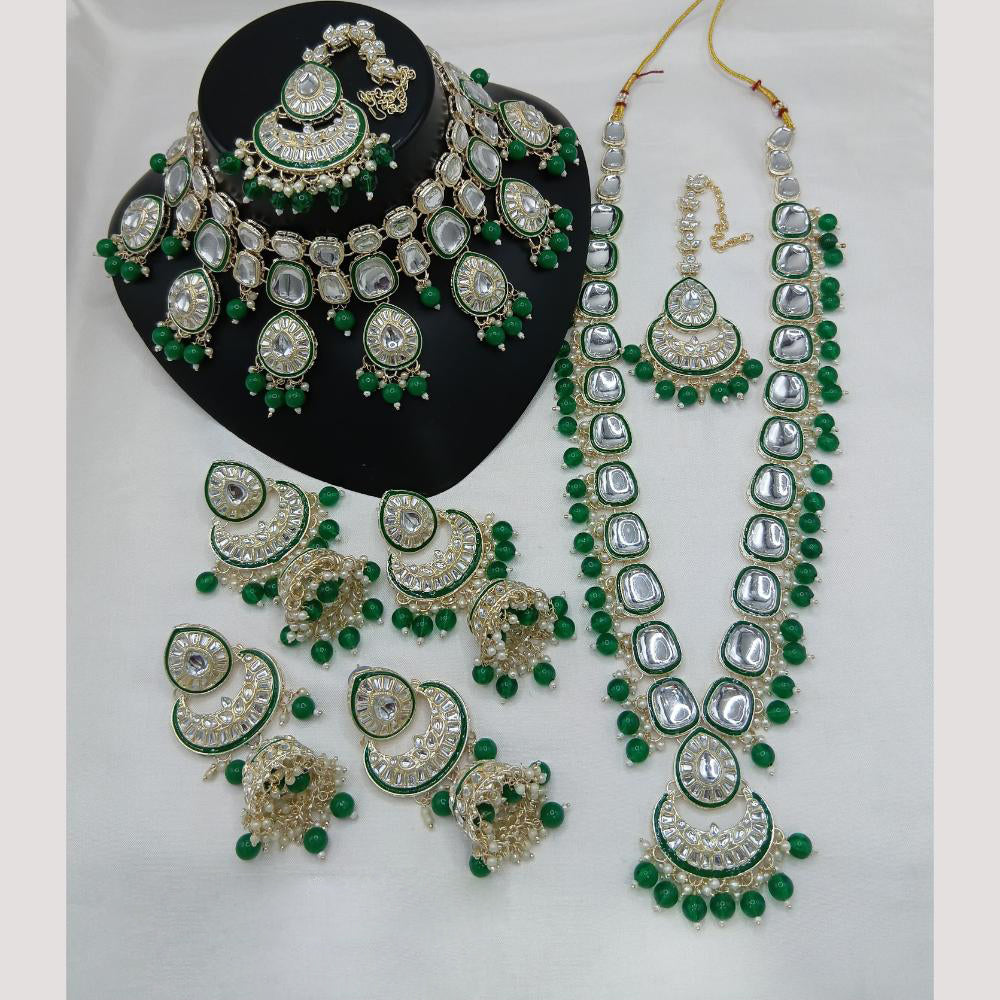 Lucentarts Jewellery Gold Plated Kundan Stone And Beads Double Necklace Set