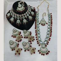 Lucentarts Jewellery Gold Plated Kundan Stone And Beads Double Necklace Set