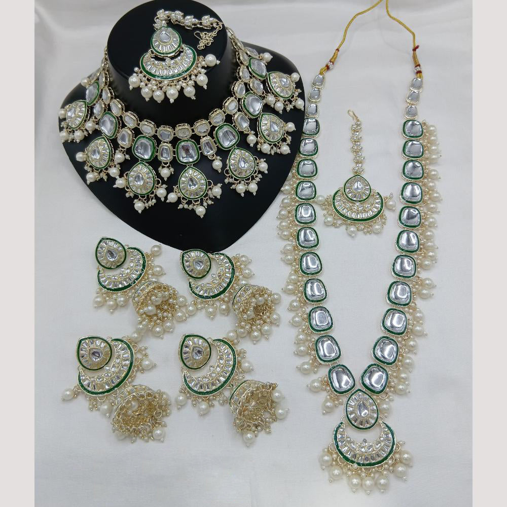 Lucentarts Jewellery Gold Plated Kundan Stone And Beads Double Necklace Set