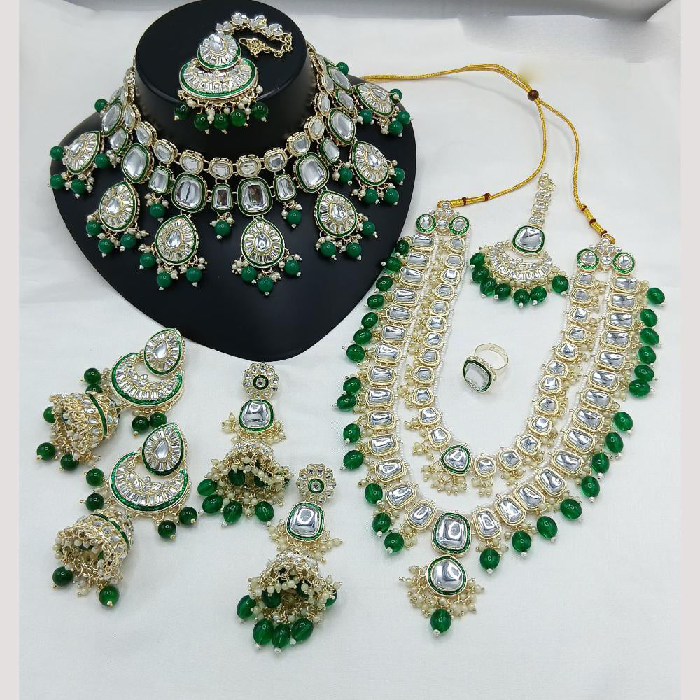 Lucentarts Jewellery Gold Plated Kundan Stone And Beads Double Necklace Set