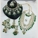 Lucentarts Jewellery Gold Plated Kundan Stone And Beads Double Necklace Set