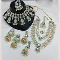 Lucentarts Jewellery Gold Plated Kundan Stone And Beads Double Necklace Set