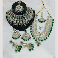 Lucentarts Jewellery Gold Plated Kundan Stone And Beads Double Necklace Set