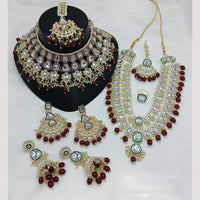 Lucentarts Jewellery Gold Plated Kundan Stone And Beads Double Necklace Set