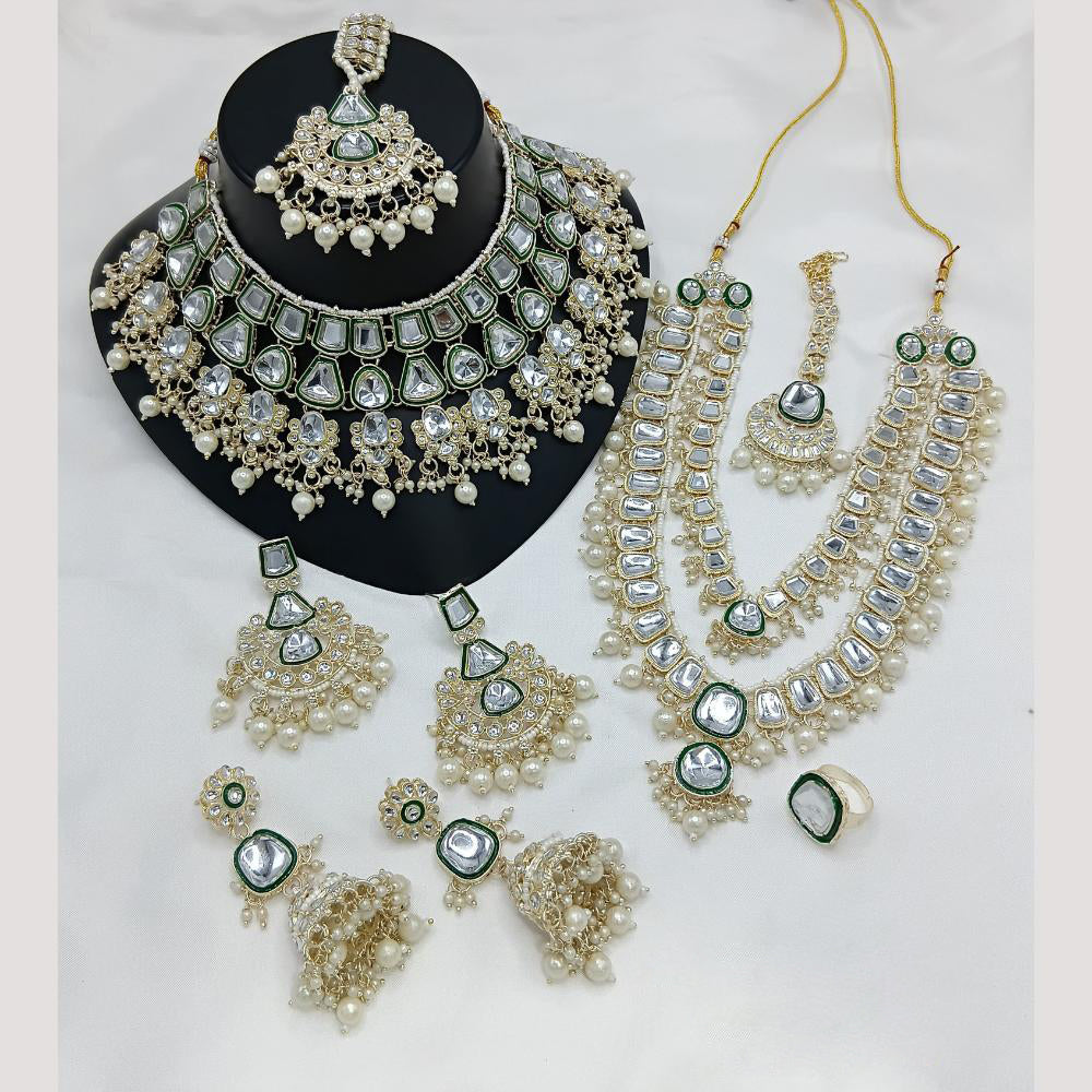 Lucentarts Jewellery Gold Plated Kundan Stone And Beads Double Necklace Set
