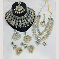 Lucentarts Jewellery Gold Plated Kundan Stone And Beads Double Necklace Set