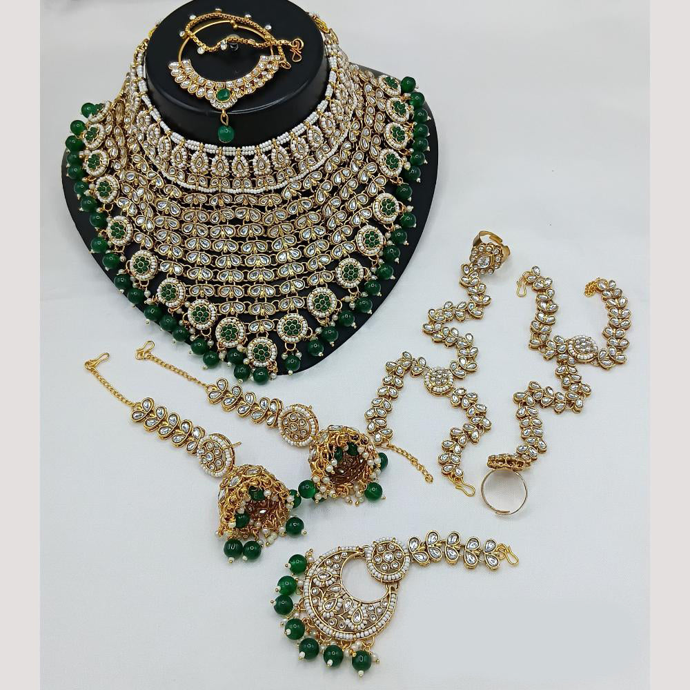 Lucentarts Jewellery Gold Plated Kundan Stone And Beads Semi-Bridal Necklace Set