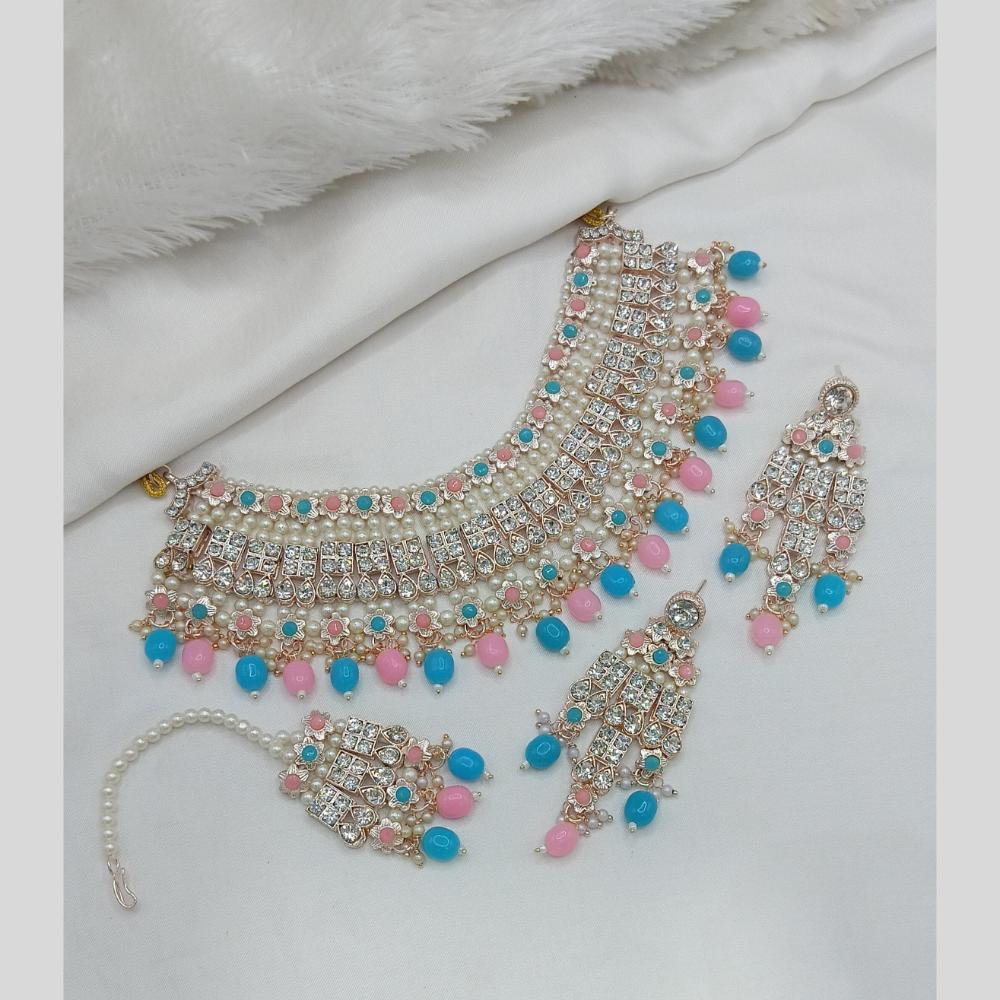 Lucentarts Jewellery Gold Plated Austrian Stone Pearl And Beads Necklace Set