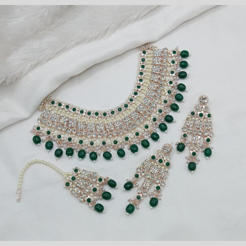 Lucentarts Jewellery Gold Plated Austrian Stone Pearl And Beads Necklace Set