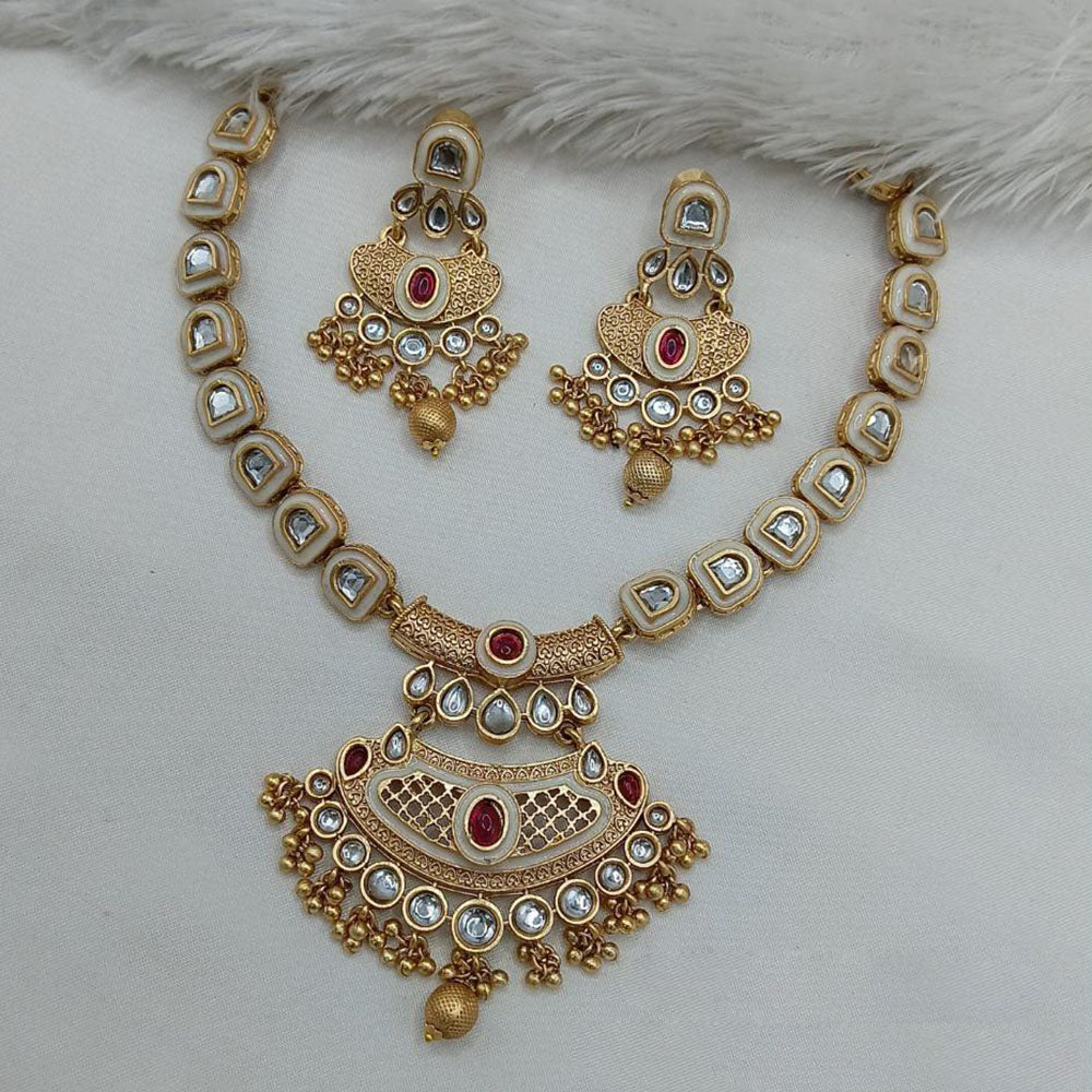 Lucentarts Jewellery Gold Plated Pota Stone And Beads Meenakari Necklace Set