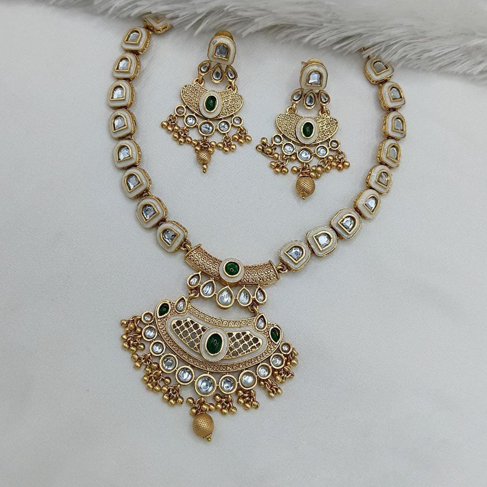 Lucentarts Jewellery Gold Plated Pota Stone And Beads Meenakari Necklace Set