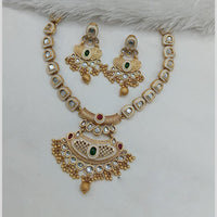 Lucentarts Jewellery Gold Plated Pota Stone And Beads Meenakari Necklace Set