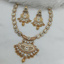Lucentarts Jewellery Gold Plated Pota Stone And Beads Meenakari Necklace Set