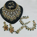 Lucentarts Jewellery Gold Plated Kundan Stone And Beads Semi-Bridal Necklace Set