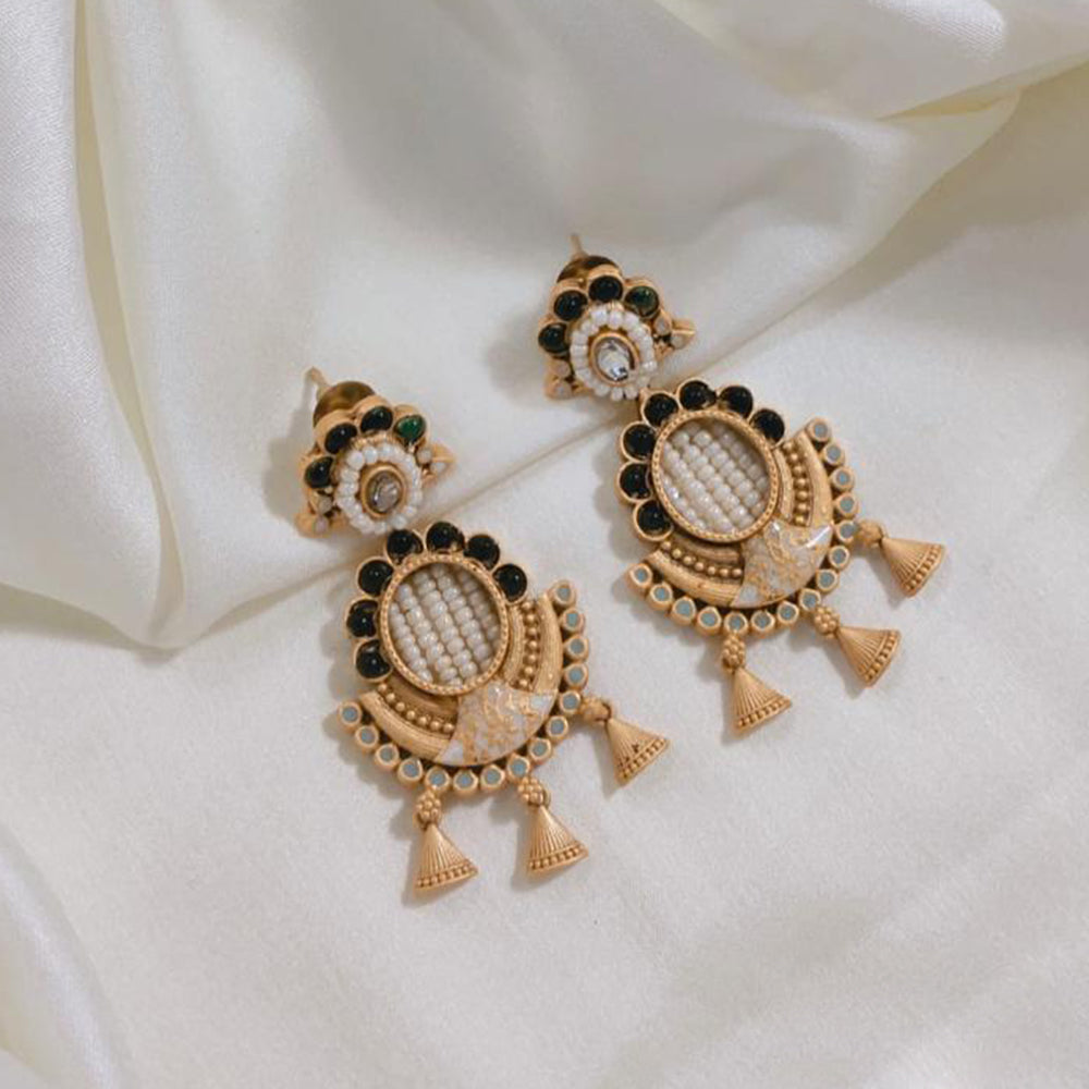 Lucentarts Jewellery Gold Plated Pota Stone And Pearl Dangler Earrings