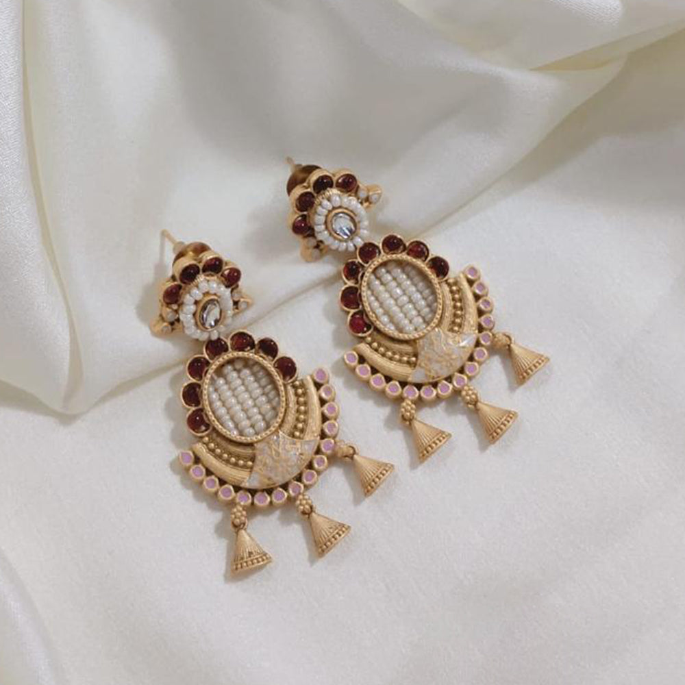 Lucentarts Jewellery Gold Plated Pota Stone And Pearl Dangler Earrings